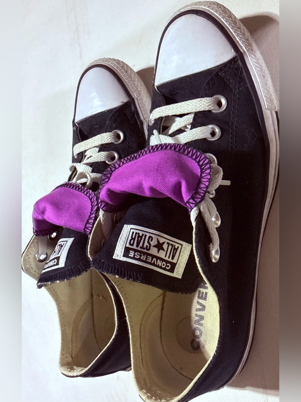 Converse All Star Black Canvas Sneakers with Purple Tongue Accent - Picture 8 of 12